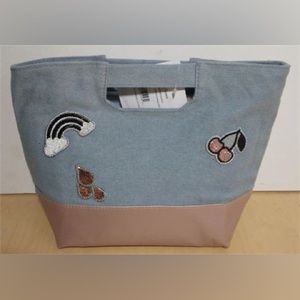 NEW Lauren & Johnny Lunch Bag, Blue Denim/Pink